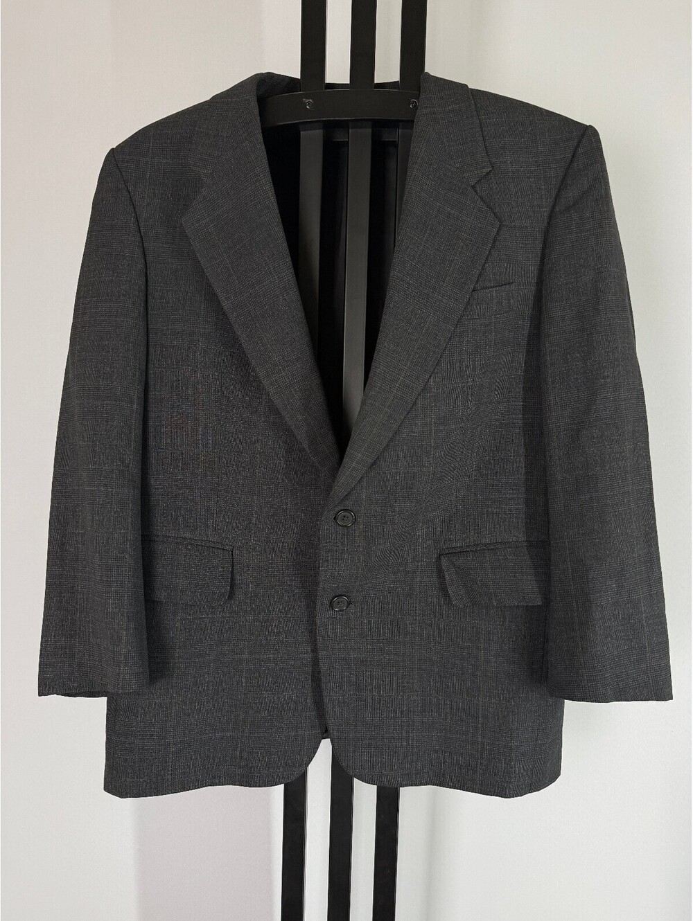 Oscar de la Renta Suit Mens 46S Charcoal Glen Plaid 48" Chest 28" Short Cut